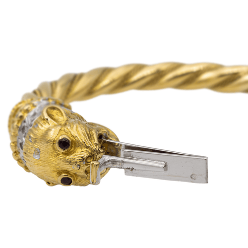 Bracelet Bracelet jonc - Or jaune et blanc 18 carats, diamants et rubis 58 Facettes 2679405CN