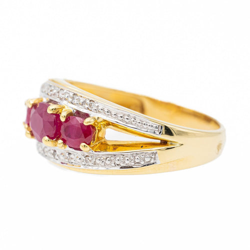 Bague 53 Bague bandeau rubis et diamants en or jaune et or blanc 18 carats 58 Facettes 2682321CD