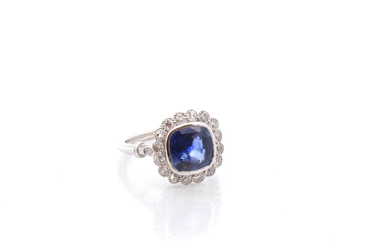 Bague 52 Bague vintage en platine saphir de Ceylan 2,83 ct et diamants 58 Facettes 26683-26824