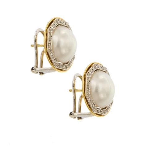 Boucles d'oreilles Boucles d’oreilles Mabé - Puces en or 18 carats avec diamants et perles 58 Facettes 26824