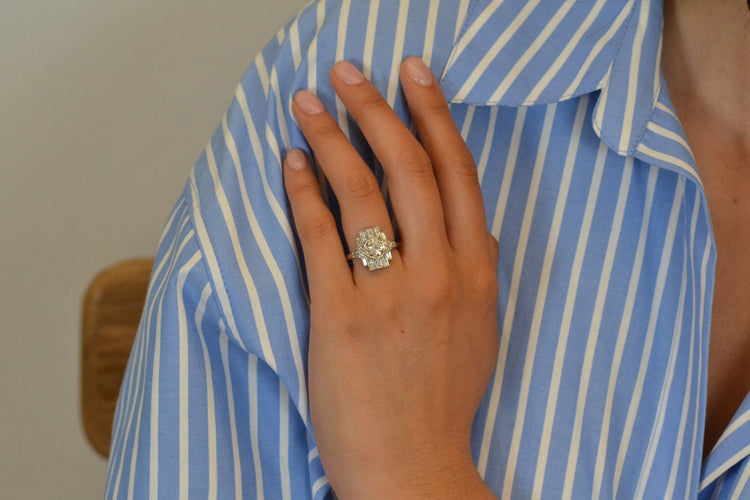 Bague 53.5 Bague Art déco en platine avec diamant 0,99 ct 58 Facettes 26861-26983