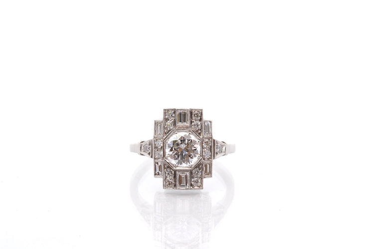 Bague 53.5 Bague Art déco en platine avec diamant 0,99 ct 58 Facettes 26861-26983