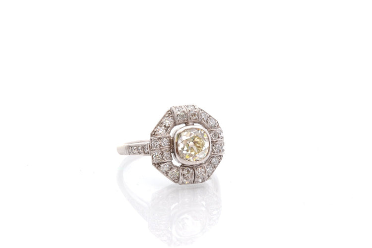 Bague 53.5 Bague Art déco en platine avec diamants 1,11 ct 58 Facettes 26863-26531a