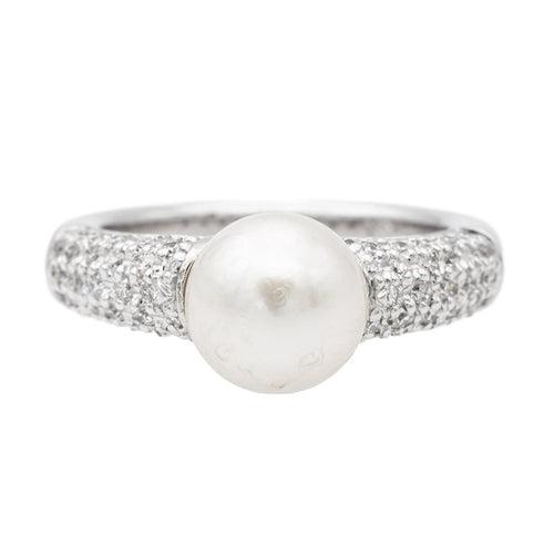 Bague 53 Bague cocktail en or blanc 18 carats avec perle et diamants 58 Facettes 2686301CN