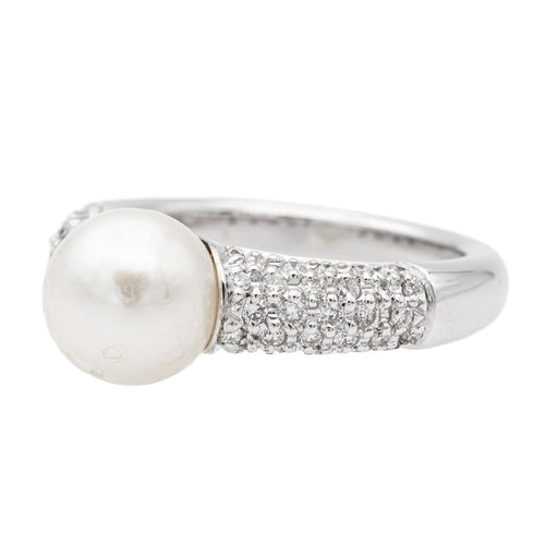Bague 53 Bague Cocktail Or blanc Perle, Diamant 58 Facettes 2686301CN