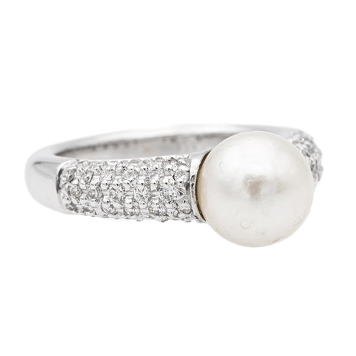 Bague 53 Bague cocktail en or blanc 18 carats avec perle et diamants 58 Facettes 2686301CN