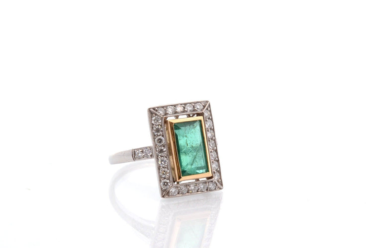 Bague 53 Bague Art déco en platine et or 18k, émeraude et diamants 58 Facettes 26868-26630