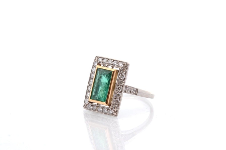 Bague 53 Bague Art déco en platine et or 18k, émeraude et diamants 58 Facettes 26868-26630