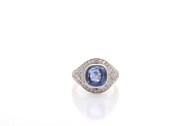 Bague 53 Bague saphir de Ceylan 5,65 ct et diamants en or 18k et platine 58 Facettes 26870-26640