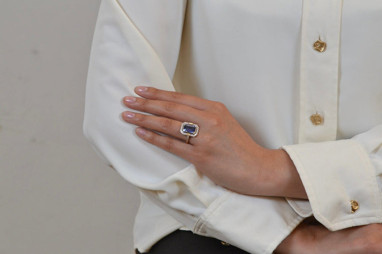 Bague 54.5 Bague saphir de Ceylan 6,45 ct et diamants en platine et or 18k 58 Facettes 26874-26656