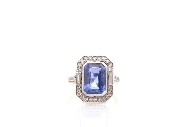 Bague 54.5 Bague saphir de Ceylan 6,45 ct et diamants en platine et or 18k 58 Facettes 26874-26656