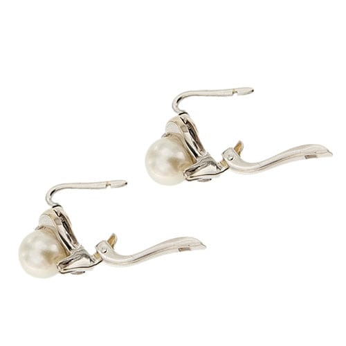Boucles d'oreilles Boucles d’oreilles - Puces en or blanc 18 carats, perles et diamants 58 Facettes 26902