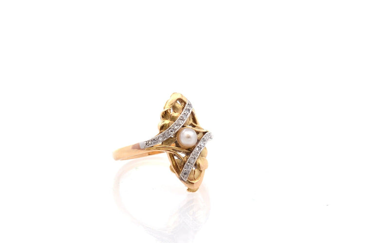 Bague 54.5 Bague ancienne Art Nouveau en or 18k, perle fine et diamants 58 Facettes 26925