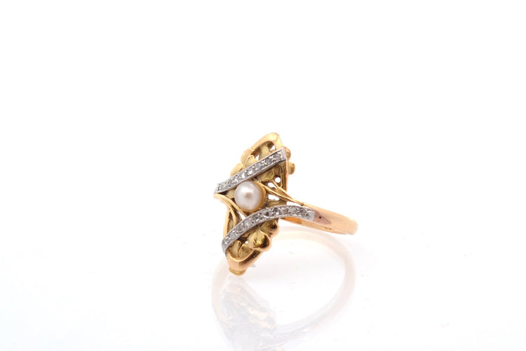Bague 54.5 Bague ancienne Art Nouveau en or 18k, perle fine et diamants 58 Facettes 26925