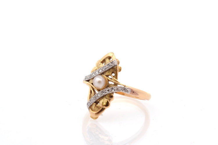 Bague 54.5 Bague ancienne Art Nouveau en or 18k, perle fine et diamants 58 Facettes 26925