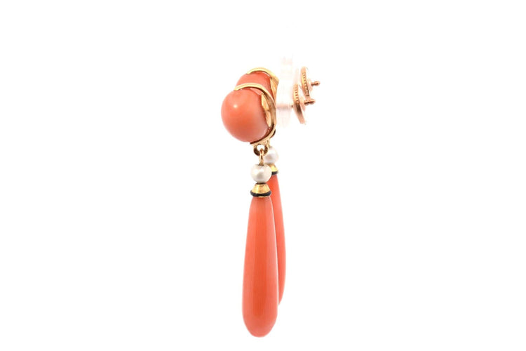 Boucles d'oreilles Boucles d’oreilles anciennes en or 18K, corail et perles de culture 58 Facettes 26993