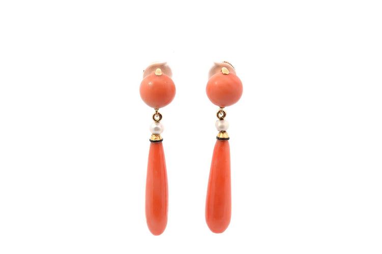 Boucles d'oreilles Boucles d’oreilles anciennes en or 18K, corail et perles de culture 58 Facettes 26993