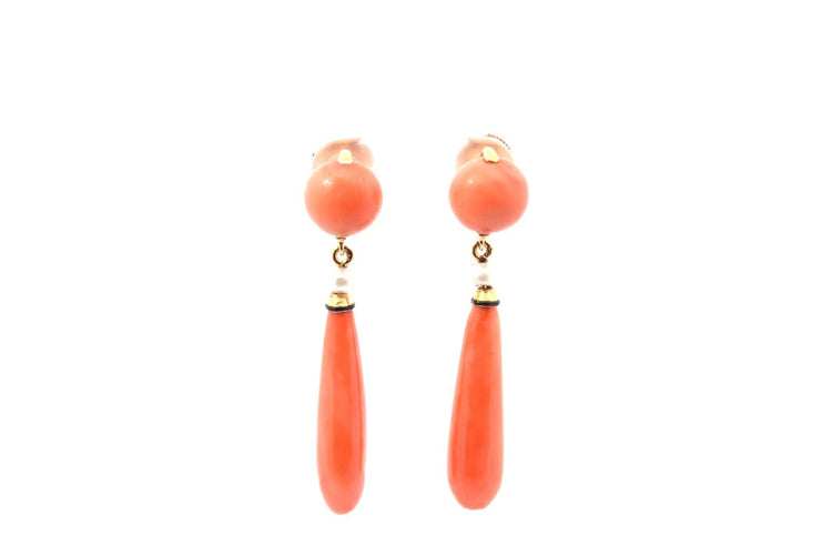 Boucles d'oreilles Boucles d’oreilles anciennes en or 18K, corail et perles de culture 58 Facettes 26993