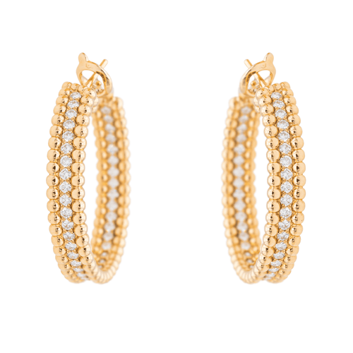 Boucles d'oreilles Van Cleef & Arpels Perlée - Boucles d’oreilles créoles en or jaune et diamants 58 Facettes 2699805CN