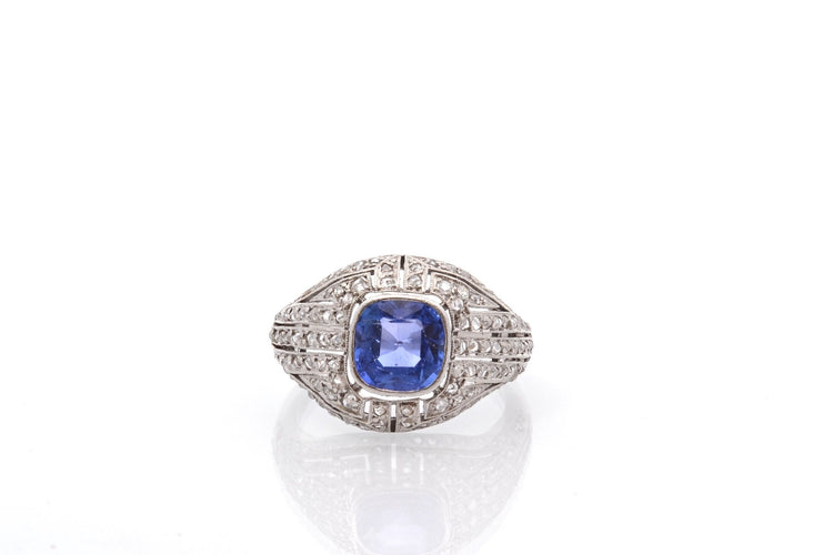 Bague 54 Bague Art déco en platine avec saphir de Ceylan et diamants 58 Facettes 27001