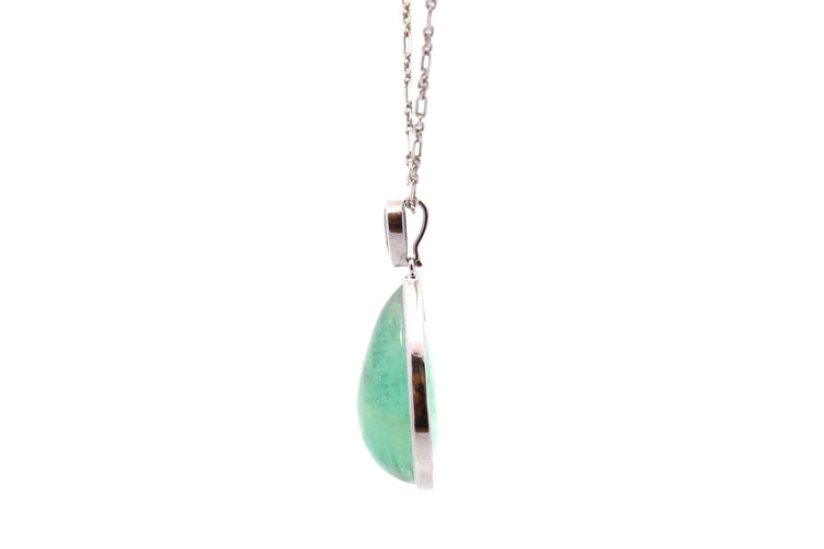 Pendentif Pendentif en platine à émeraude cabochon et saphir 58 Facettes 27028
