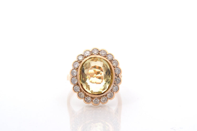 Bague 53 Bague en or jaune 18k avec orthose et diamants 58 Facettes 27033