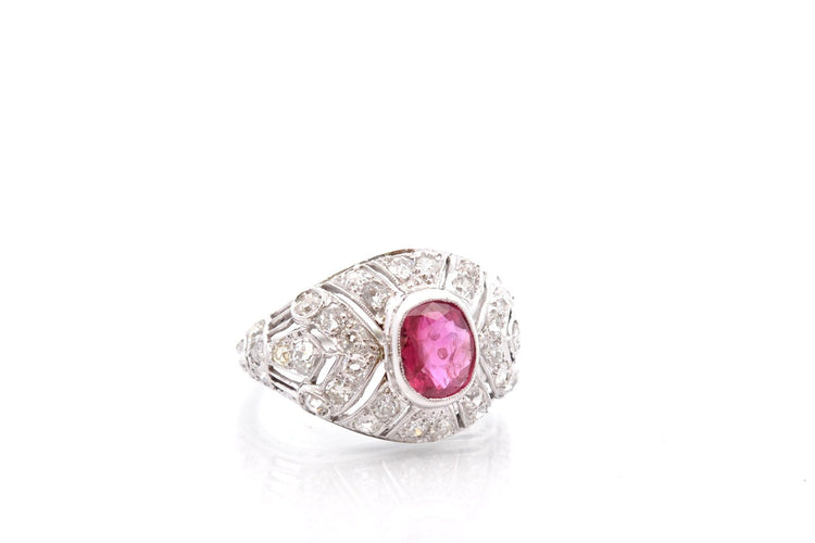Bague 55 Bague vintage en or 18k avec rubis et diamants taille ancienne 58 Facettes 27048