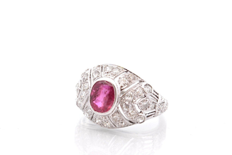 Bague 55 Bague vintage en or 18k avec rubis et diamants taille ancienne 58 Facettes 27048