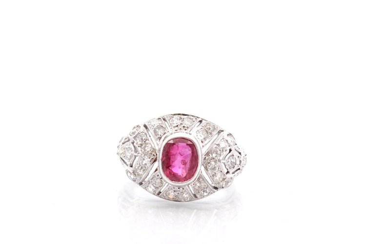 Bague 55 Bague vintage en or 18k avec rubis et diamants taille ancienne 58 Facettes 27048
