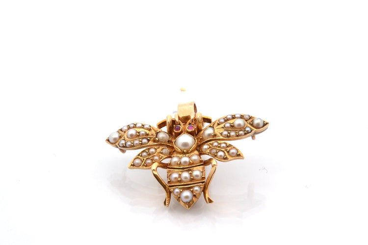 Pendentif Pendentif ancien en or 18k avec perles fines et rubis 58 Facettes 27060