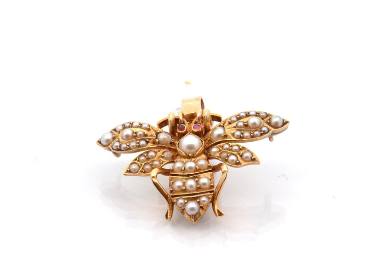 Pendentif Pendentif ancien en or 18k avec perles fines et rubis 58 Facettes 27060