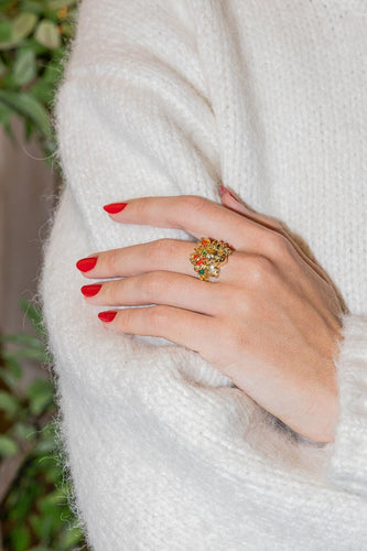 Bague 52 Bague cocktail en or jaune 18 carats, corail, péridots et perle 58 Facettes 2709310CN