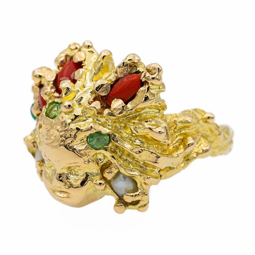 Bague 52 Bague Cocktail Or jaune Corail, Péridot, Perle 58 Facettes 2709310CN