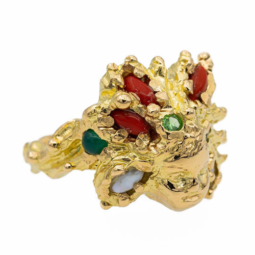 Bague 52 Bague Cocktail Or jaune Corail, Péridot, Perle 58 Facettes 2709310CN