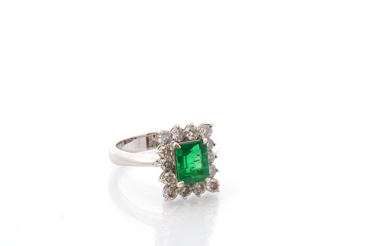 Bague 55 Bague vintage en platine avec émeraude et diamants 58 Facettes 27162