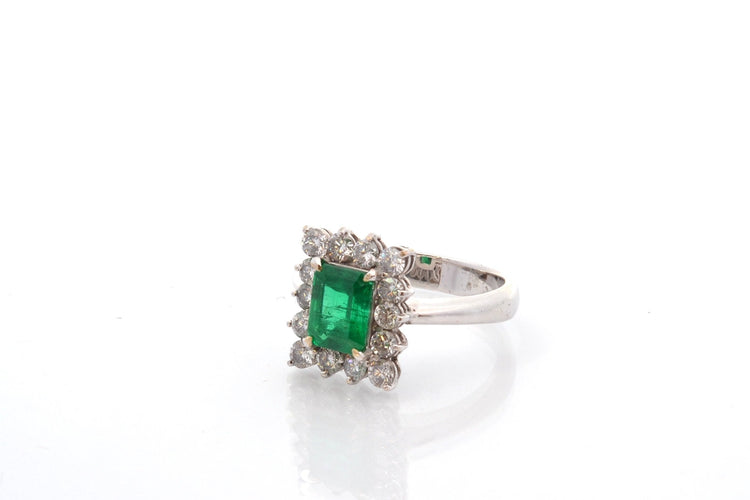 Bague 55 Bague vintage en platine avec émeraude et diamants 58 Facettes 27162
