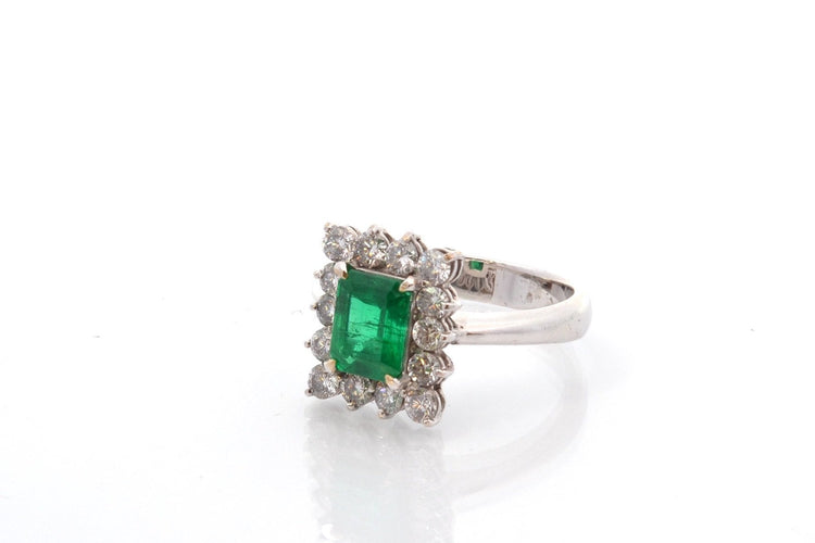 Bague 55 Bague vintage en platine avec émeraude et diamants 58 Facettes 27162