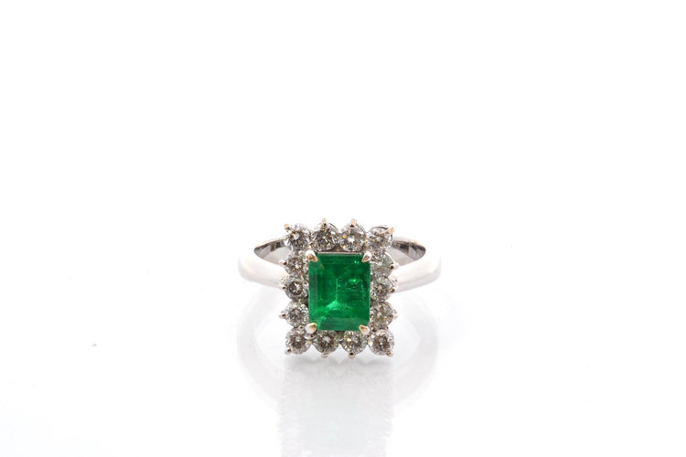 Bague 55 Bague vintage en platine avec émeraude et diamants 58 Facettes 27162