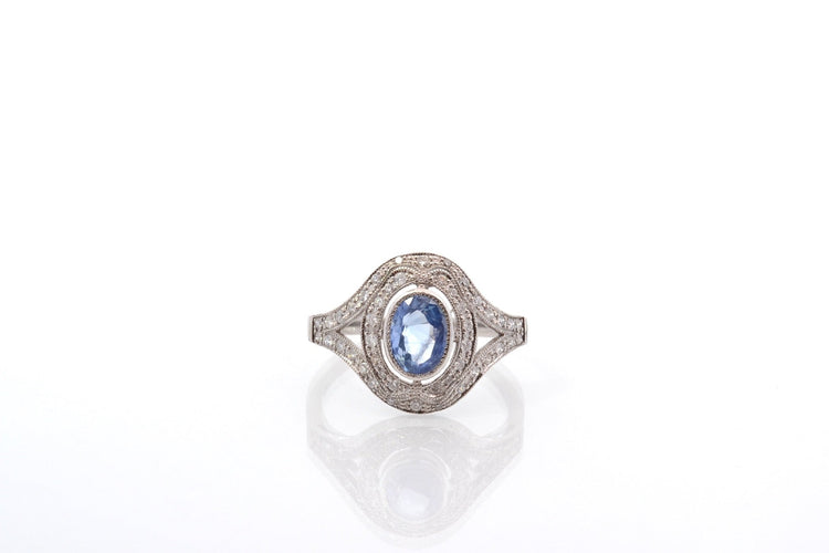 Bague 55 Bague Art déco saphir et diamants en platine 58 Facettes 27175