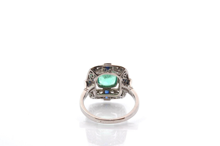 Bague 55 Bague Art déco en platine émeraude, diamants et saphirs 58 Facettes 27176