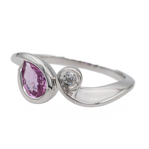 Bague 54 Bague Toi & Moi en or blanc 18 carats avec saphir rose et diamant 58 Facettes 2718334CN