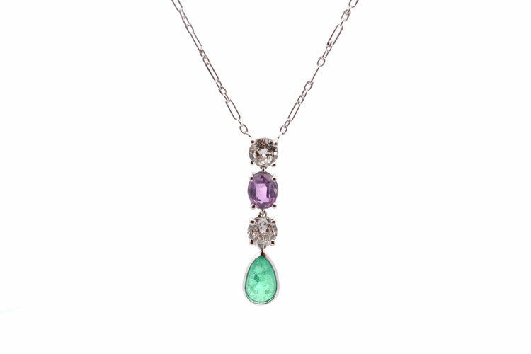 Collier Collier - Pendentif en or 18k avec émeraude, saphir rose et diamants 58 Facettes 27192-27650-27565dv