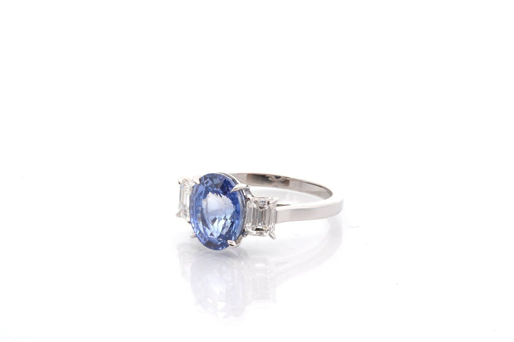 Bague 53 Bague saphir de Ceylan non chauffé 4,22 ct et diamants en platine 58 Facettes 27221-27420-27619