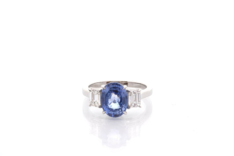 Bague 53 Bague saphir de Ceylan non chauffé 4,22 ct et diamants en platine 58 Facettes 27221-27420-27619