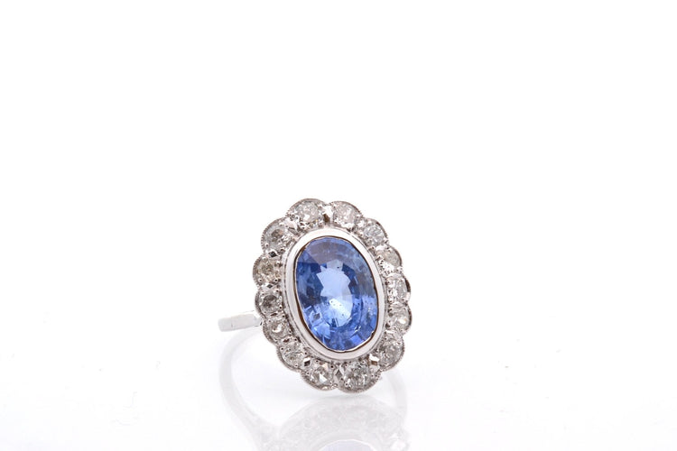 Bague 56 Bague vintage saphir de Ceylan 4,09 ct et diamants en platine 58 Facettes 25641-27222
