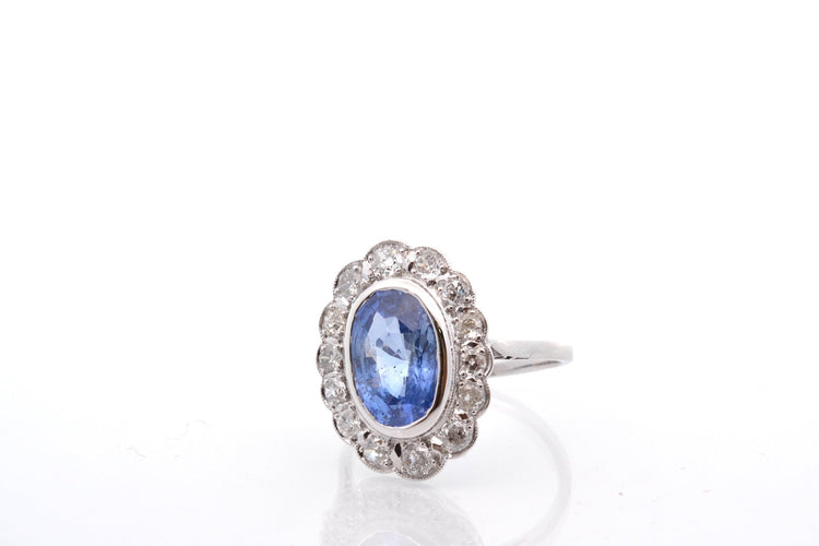Bague 56 Bague vintage saphir de Ceylan 4,09 ct et diamants en platine 58 Facettes 25641-27222