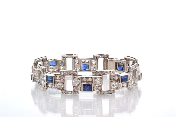Bracelet Bracelet Art déco en platine, diamants et saphirs 58 Facettes 27239