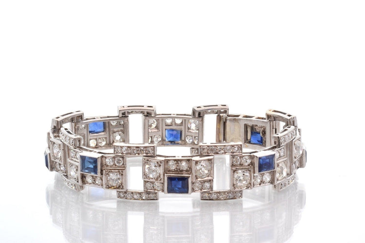 Bracelet Bracelet Art déco en platine, diamants et saphirs 58 Facettes 27239