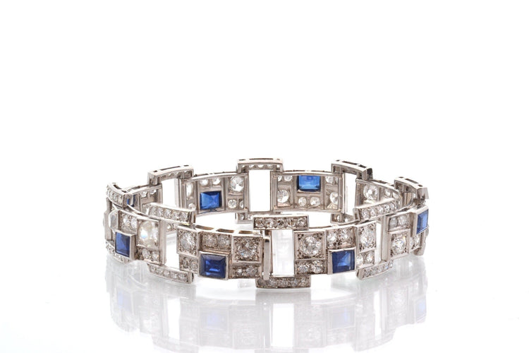 Bracelet Bracelet Art déco en platine, diamants et saphirs 58 Facettes 27239