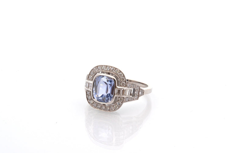 Bague 53 Bague vintage en platine avec saphir de Ceylan et diamants 58 Facettes 25831-27264